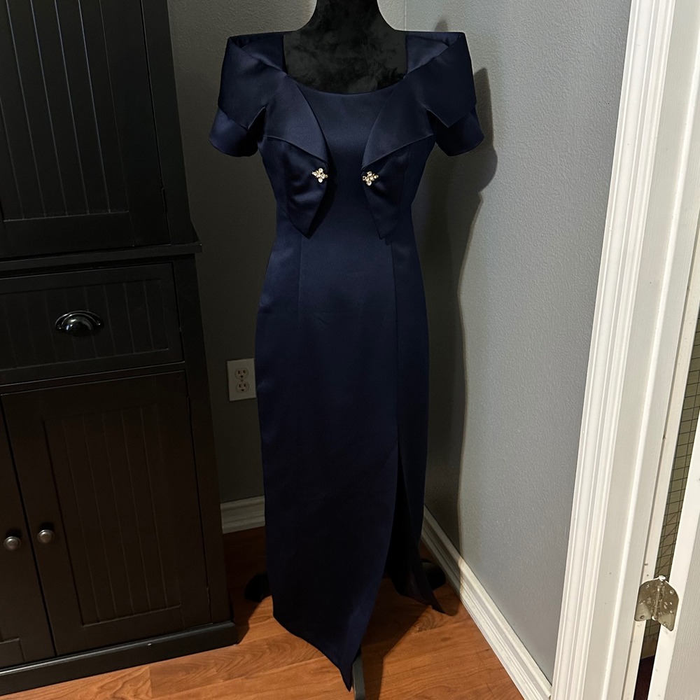 Alex Evenings Navy Formal Dress Set‎ 4P Petite Evening Gown Bolero Elegant